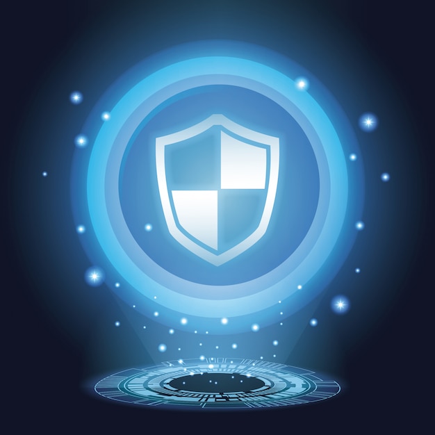 Blaues digitales Konzept des Schildsicherheitssystem-Symbols