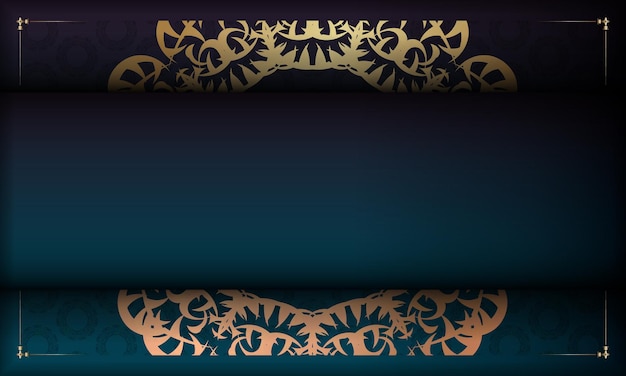 Blaues farbverlaufsbanner mit indischen goldornamenten und platz für logo oder text