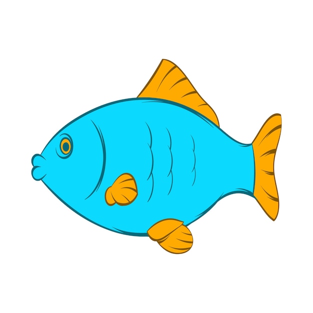 Blaues fisch-symbol im cartoon-stil auf weißem hintergrund