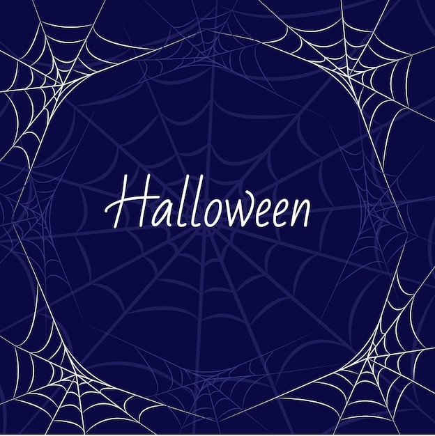 Blaues Happy Halloween-Poster mit Rahmen aus blauem und weißem Spinnennetz Süßes oder Saures Vektor