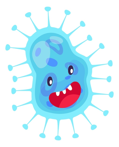 Blaues Krankheitsmonster Grippevirus-Zeichentrickfigur