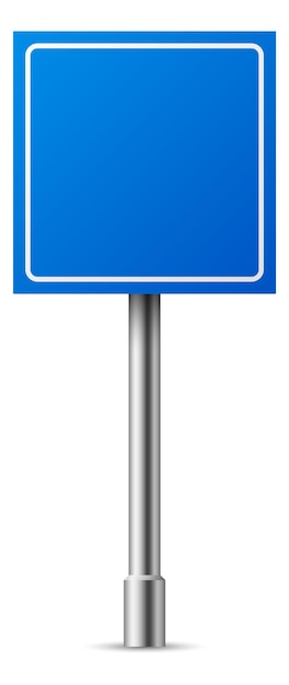 Blaues quadratisches straßenschild. realistisches leeres straßenbrett. servicesymbol isoliert auf weißem hintergrund