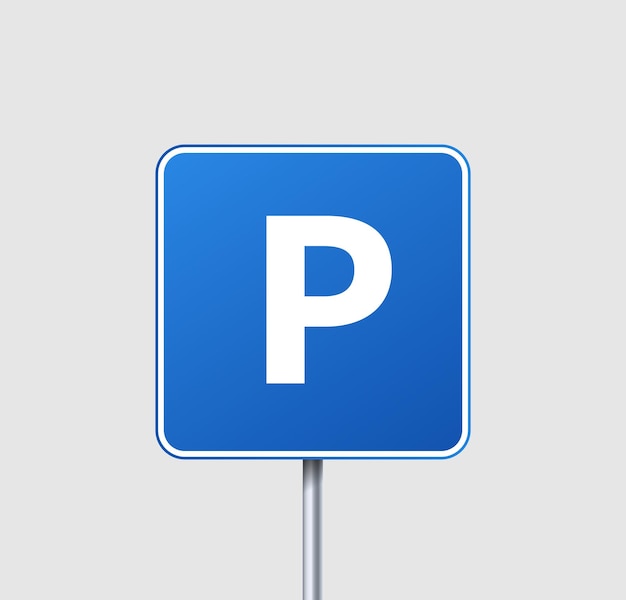 Blaues straßenparkschild informationen über erlaubte bezahlte und kostenlose haltestellen