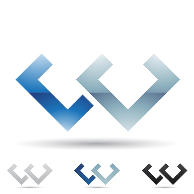 Blaues und graues glänzendes abstraktes logo-symbol des buchstabens w mit abgewinkelten quadratischen formen
