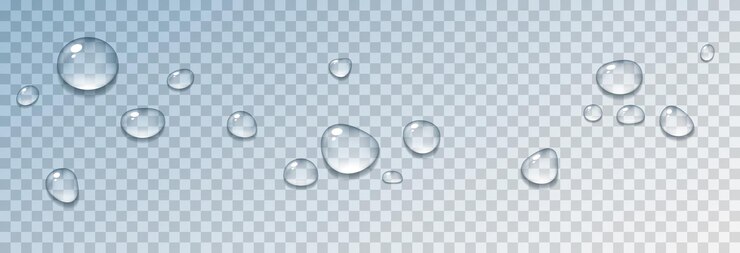 Vektor blaues wasser tropft. tropfen, kondensation an der oberfläche. realistische tropfen auf transparent.
