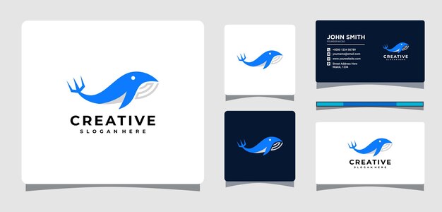 Blauwal-logo-vorlage mit visitenkarten-design-inspiration