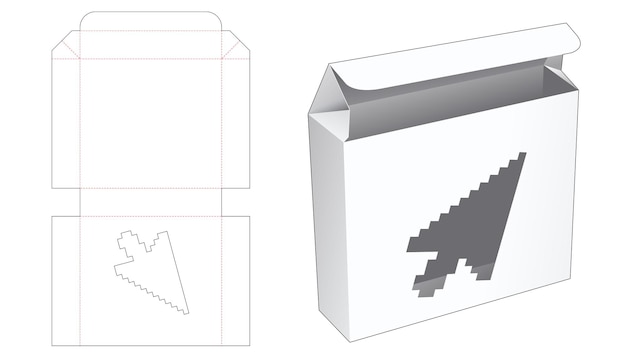 Blechdose mit pfeilförmigem fenster in gestanzter vorlage im pixel-art-stil