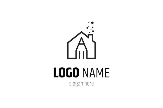 Bleistift-logo mit hauskombination im line-art-design-stil