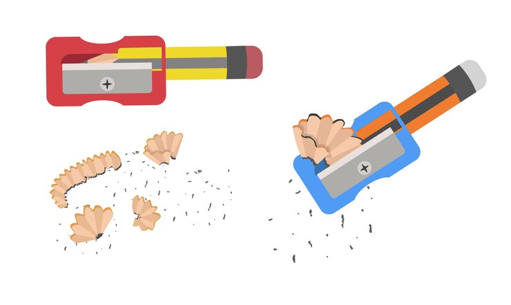 Vektor bleistiftschärfer-vektor-set bleistiftspitzen bleistiftabfälle schreibzeug-clip-art zurück zur schule-konzept