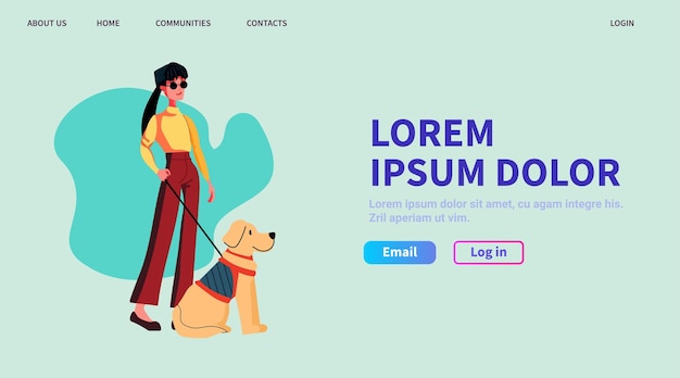 Blinde Frau geht mit Führungshund Assistent Tier führender weiblicher Charakter selbstbewusste Navigation Menschen mit Behinderungen Konzept horizontale Kopie Raum Vektor Illustration
