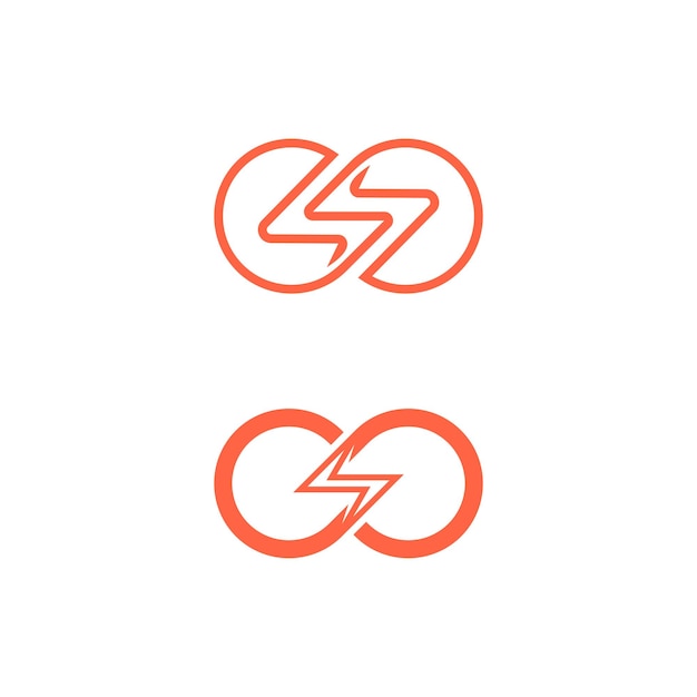 Blitz mit Infinity-Logo. Flash-Energie-Bolzen-Umriss-Stil-Konzept-Symbol-Vektor-Illustration.