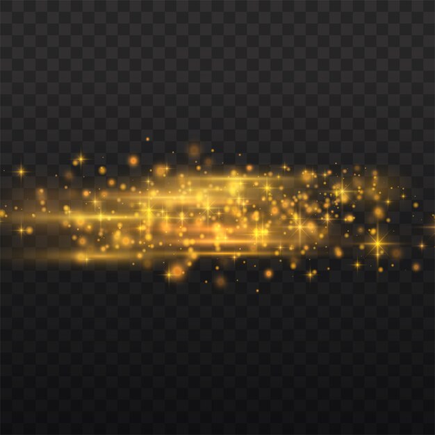 Blitzgelbe horizontale Linseneffektpackung, Laserstrahlen, horizontale Lichtstrahlen, schöne Lichtfackel, leuchtend gelbe Linie auf transparentem Hintergrund, hellgoldene Blendung,