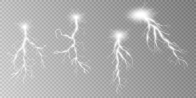 Blitzset gewitter und blitze magische und helle lichteffekte