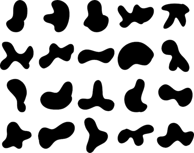Blob zufällige schwarze Formsammlung runde Vektorflüssigkeit verschiedene dunkle Spritzformen gesetzt