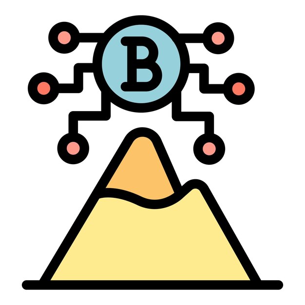 Blockchain-Berg-Symbol Umriss Blockchain-Gebirgs-Vektor-Ikonen Farbe flach isoliert