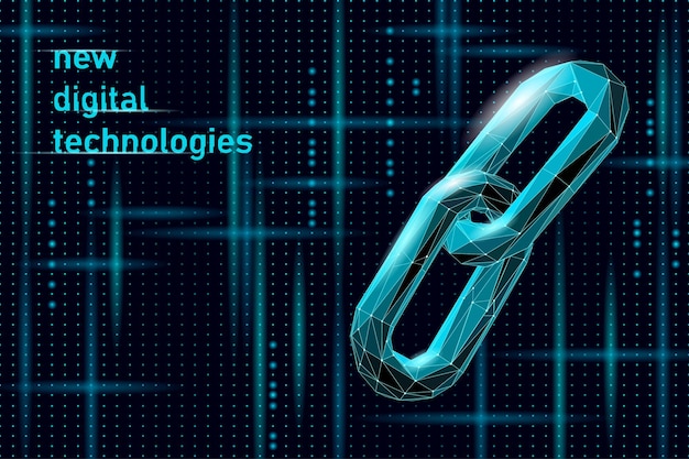 Blockchain-Link-Zeichen Low-Poly-Design. Internet-Technologie-Kettensymbol Dreieck polygonalen Hyperlink-Sicherheits-Business-Netzwerk-Konzept. Blaue futuristische Artdraht verbundene Punktvektorillustration.