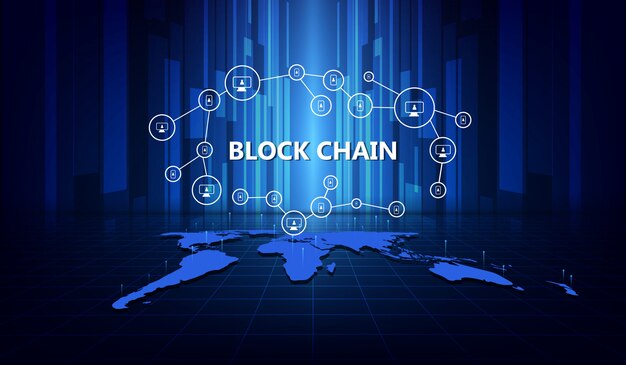 Blockchain-Netzwerkkonzept, Verbindungen weltweit.