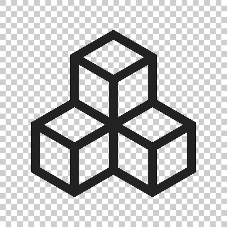 Vektor blockchain-technologie vektor-symbol im flachen stil kryptographie würfelblock-illustration auf isoliertem transparenten hintergrund blockchain-algorithmus-konzept