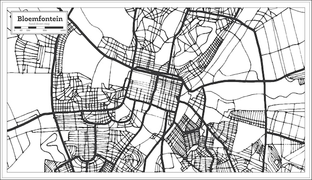 Vektor bloemfontein südafrika stadtplan im retro-stil. übersichtskarte. vektor-illustration.