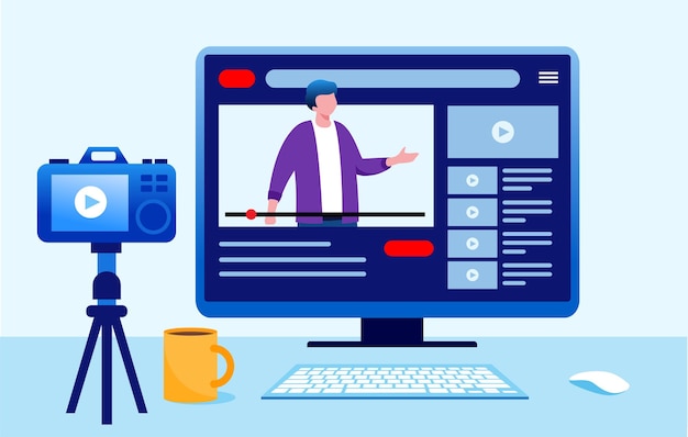 Vektor blogger content creator unterhaltungskonzept flache vektorgrafik für banner-landingpage