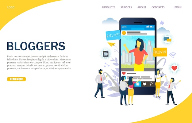 Blogger-vektor-website-landing-page-designvorlage