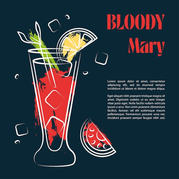 Bloody mary poster oder banner mit platz für ihren text. bloody-mary-cocktail. vektorvorlage