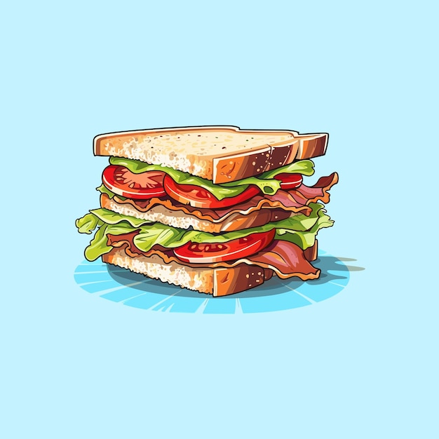 Blt-sandwich-vektorillustration, klare linie und coole farb-clipart für menü-poster-web