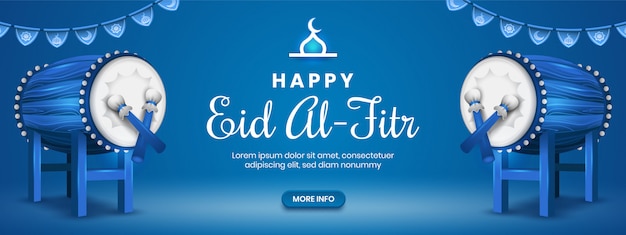 Blue bedug drum eid al-fitr banner