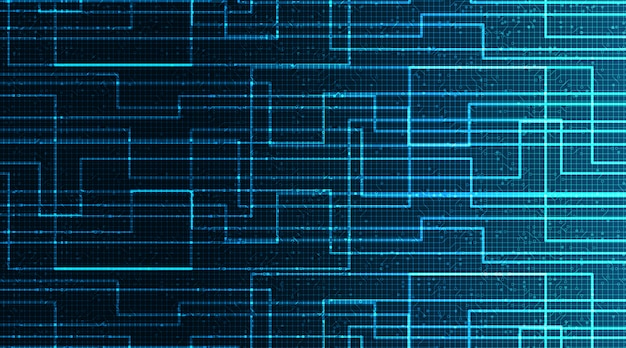 Blue Circuit Microchip auf technologischem Hintergrund, High-Tech-Digital- und Sicherheitskonzept