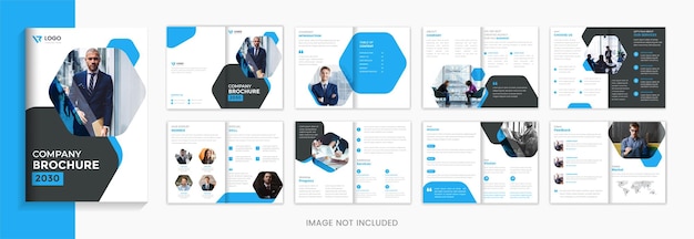 Blue Corporate 16 Seiten Broschüre Designvorlage mit sechseckigem Firmenprofilvektor