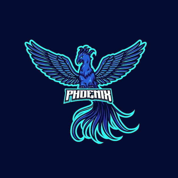 Blue fire phoenix maskottchen logo vorlage