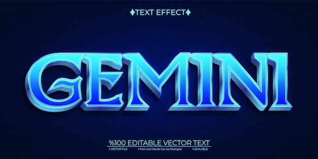 Blue Gemini Zodiac redigierbarer Vektor 3D-Text-Effekt