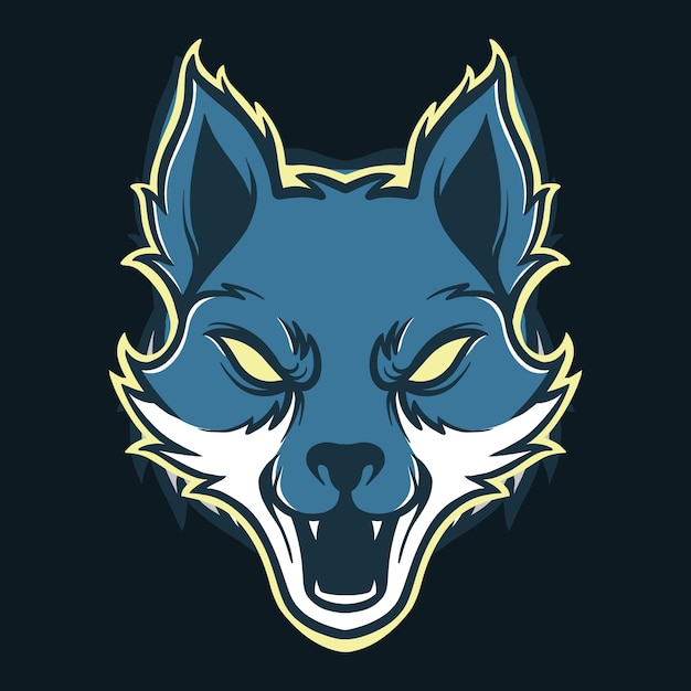 Blue Wolf-Kopf-Logo-Maskottchen-Design für eSports-Logo-Badge-Emblem und T-Shirt-Druck