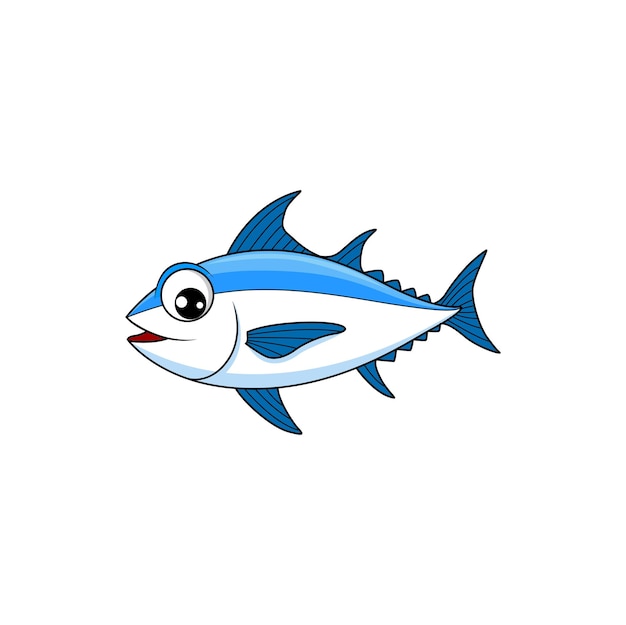 Bluefish Maskottchen isoliert Thunfisch lustige Zeichentrickfigur animierte Persönlichkeit Vektor Fischerei Sport Emblem bluefish thunnus Atlantische Sardine Stöcker mit Flunder Scombridae Salzwasserfisch