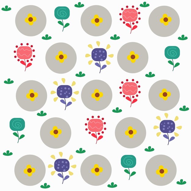 Blühende blumen des nahtlosen musters auf einem flachen design des weißen hintergrundvektors