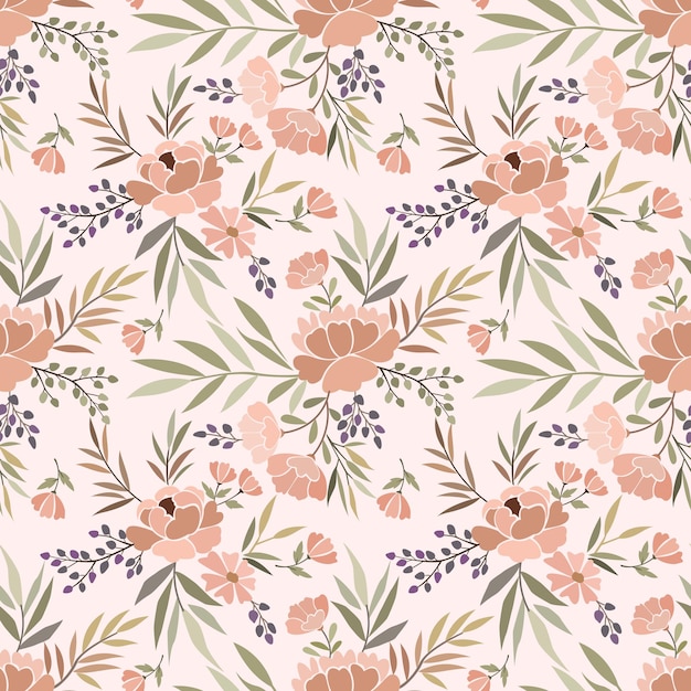 Blühende blumen-design in vintage-farbe nahtlose muster.