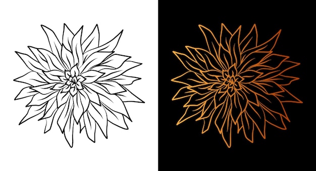 Blume gliederungssymbol einfache doodle skizze strichzeichnung stil schwarz-gold-blumen-botanik-set schönheit elegantes logo-design-element grafik isolierte symbolzeichnung flache form hochzeit tattoo print-karte