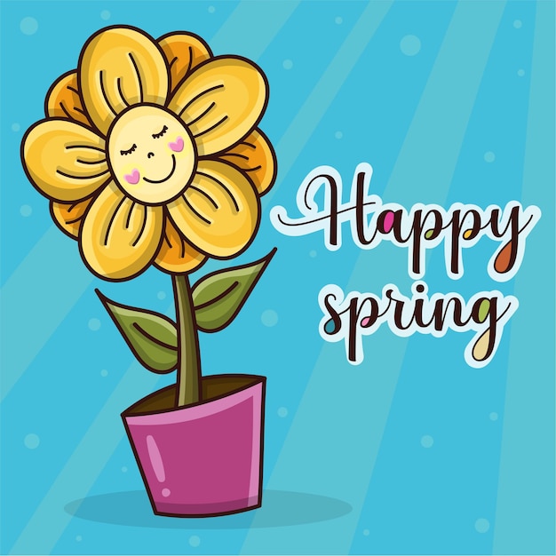Blume im vasenposter mit dem satz happy spring
