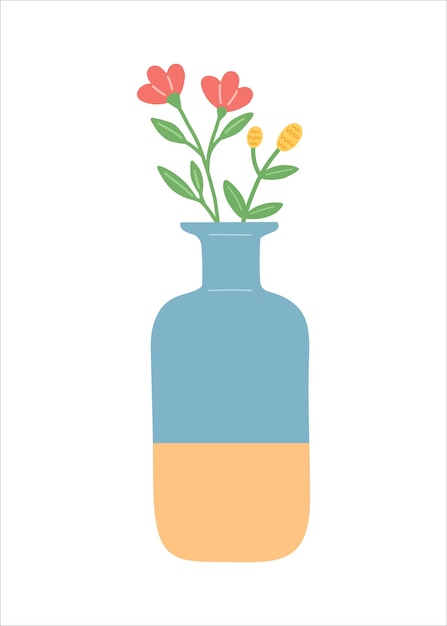 Blume in der einfachen flachen Designvektorillustration des Vase