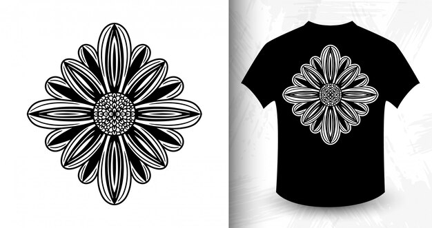 Blume. t-shirt-druck im vintage-monochrom-stil.