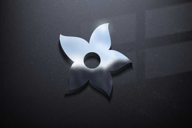Vektor blumen-3d-logo-design, glänzendes mockup-logo mit strukturierter wand. realistischer vektor
