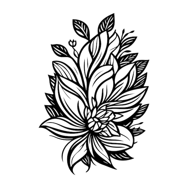Vektor blumen-batik-muster icon handzeichnung schwarze farbe logo-symbol perfekt