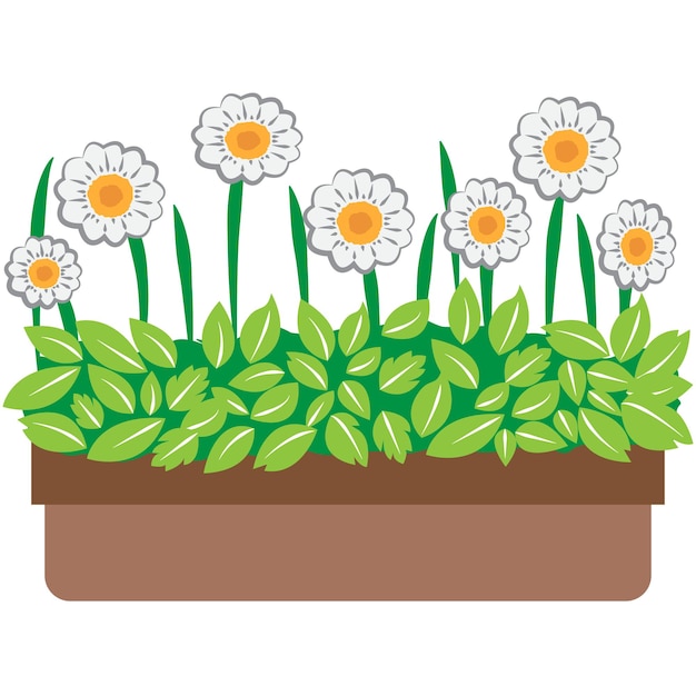 Blumen blühen und gedeihen in töpfen, symbolvektorillustration