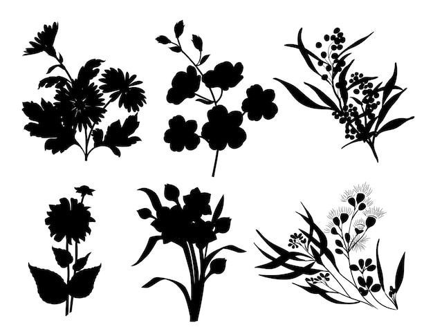 Blumen Blumen setzen isolierte Vektor-Silhouetten