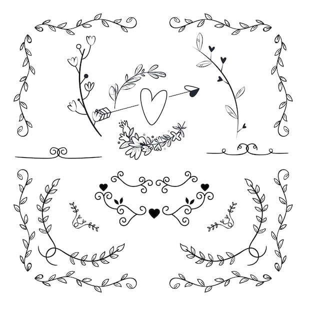 Blumen-Design-Elemente für Hochzeiten und Dankekarten Romantische Sammlung