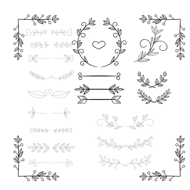 Blumen-Design-Elemente für Hochzeiten und Dankekarten Romantische Sammlung