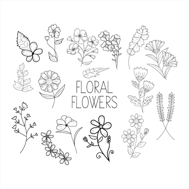 Blumen Doodle-Sammlung Botanische Illustrationen und blühende Blumen