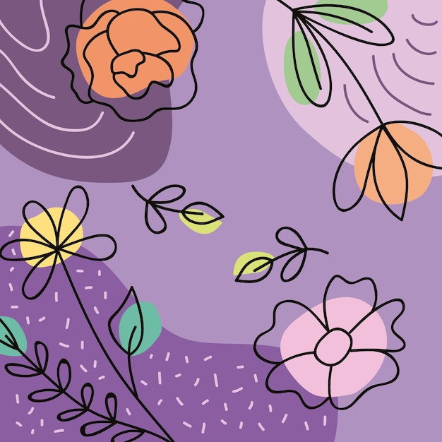 Blumen eine linie im purpurroten hintergrund