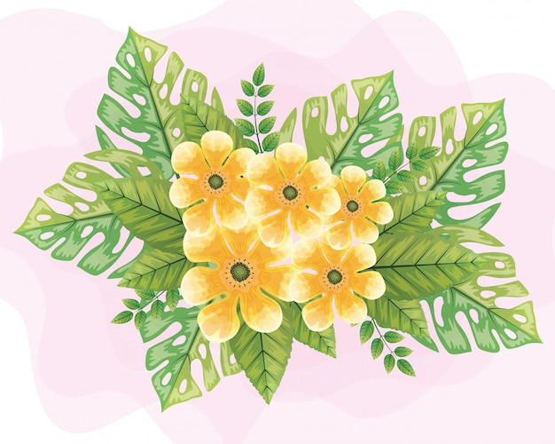 Blumen gelbe Farbe, mit Blättern Natur, Frühlingskonzept Illustration