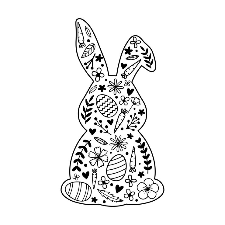 Vektor blumen hase vektor handgezeichnete osterei abbildung bunny silhouette von blumen karotte und ei